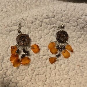 Elegant Brown   Dream Catcher Top and Orange Dangle Earrings